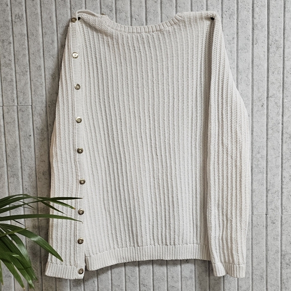 Talbots White Button Side Ribbed Sweater Women’s Large - Picture 2 of 2